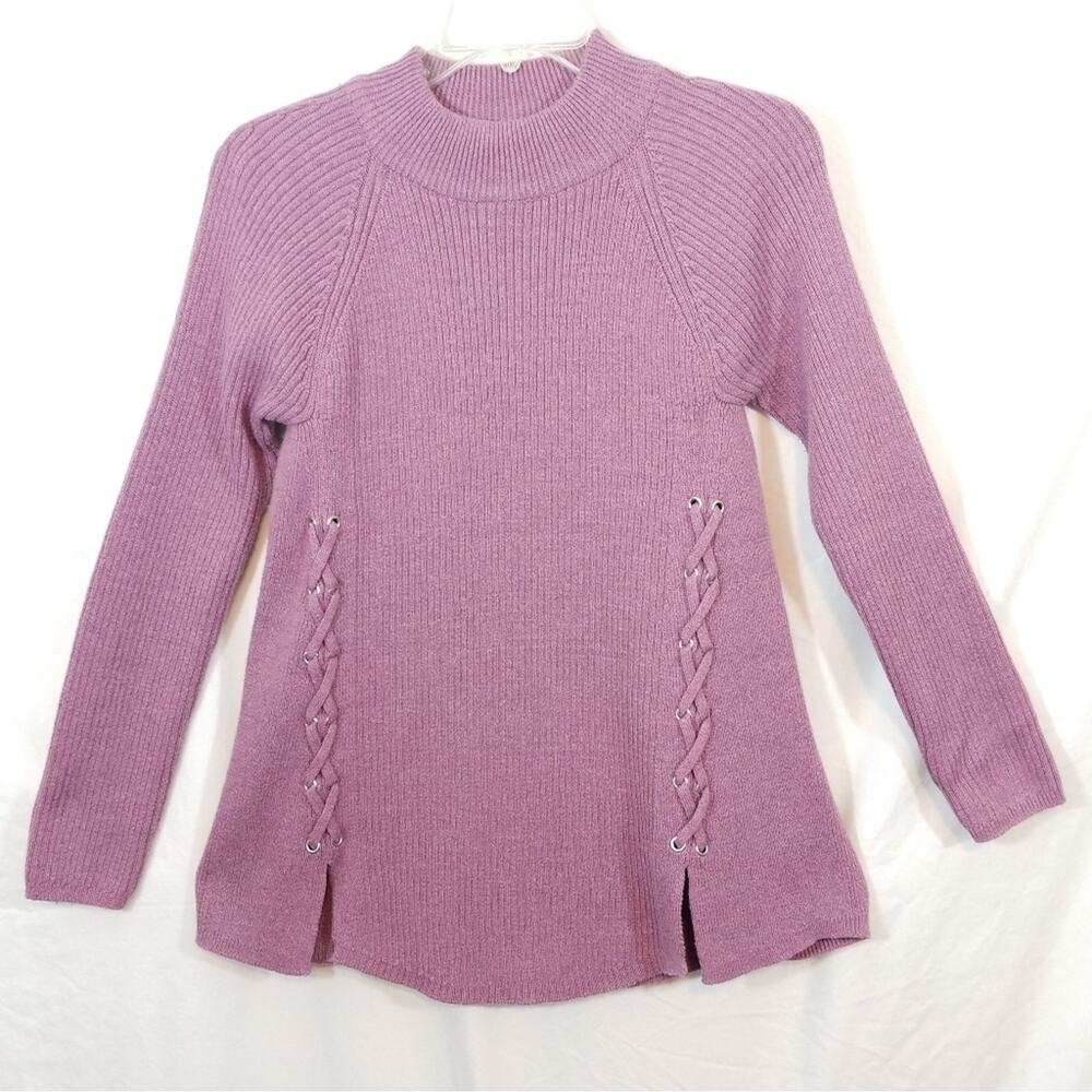 Style & Co lavender lace criss cross front sweater